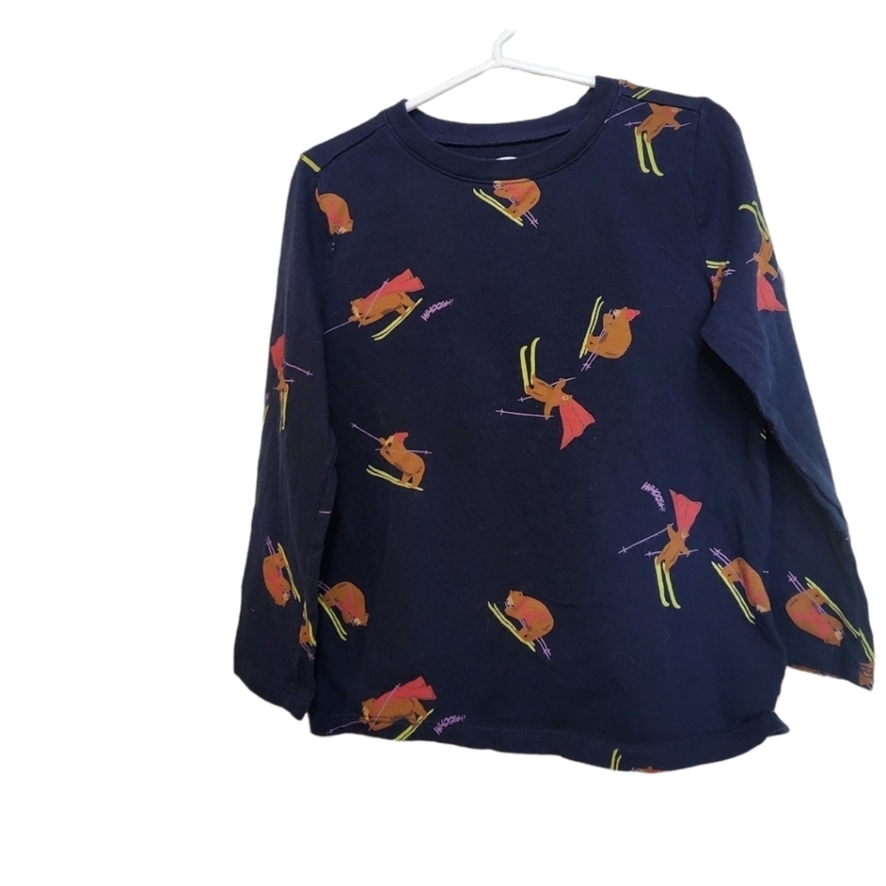 Old Navy Boys Long Sleeve Shirt Top Sledding Bears Design Size 5T